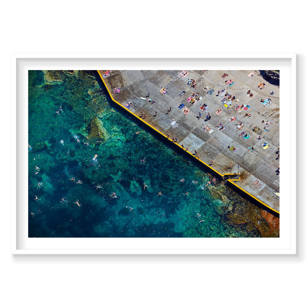 Clovelly Beach, Horizontal Print, white Victorian Ash frame