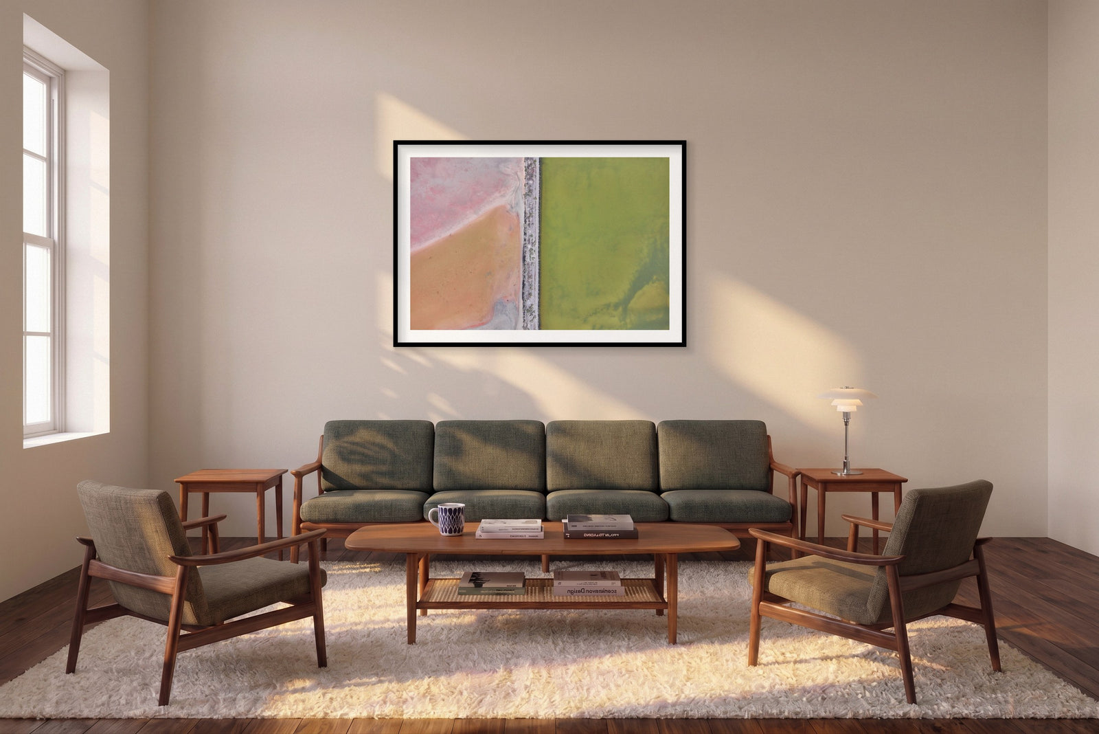 Colour Palette, Great Salt Lake, Horizontal Print shown framed in a living room