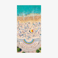 Aerial view of Coogee Beach with rainbow pool, turquoise ocean and crowded sand, quick-dry beach towel by Remy Gerega