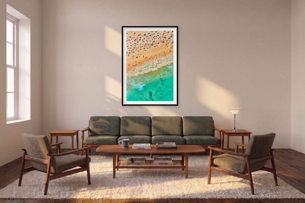 Coogee Beach, Vertical Print shown framed in a living room