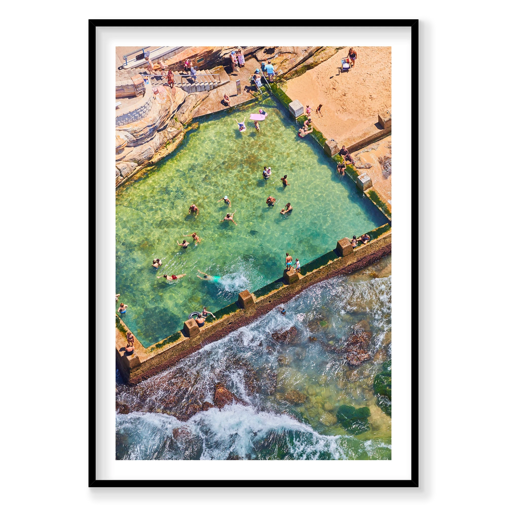 Coogee Ocean Pool, Vertical Print, black Victorian Ash frame