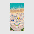 Aerial view of Coogee Beach with rainbow pool, turquoise ocean and crowded sand, quick-dry beach towel by Remy Gerega