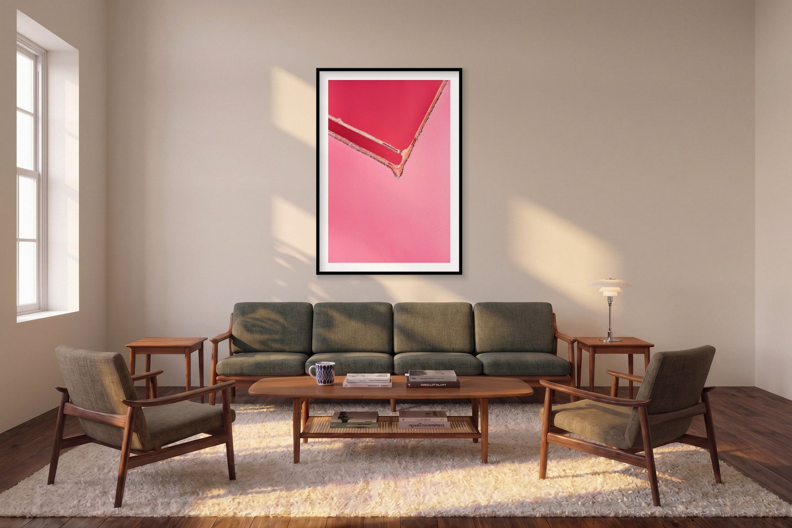 Corner, Hutt Lagoon, Vertical Print shown framed in a living room