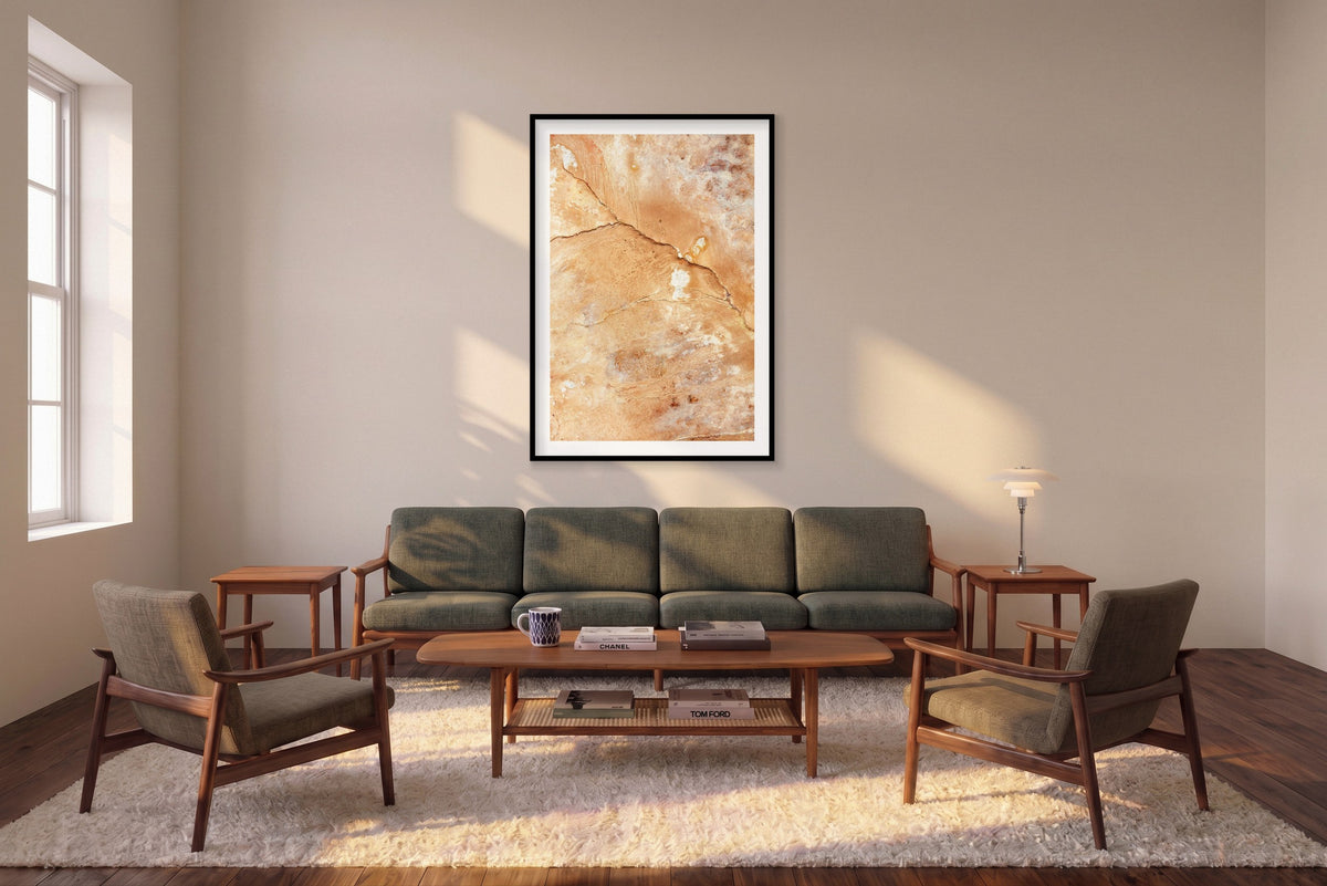 Crevice, Iceland, Vertical Print shown framed in a living room