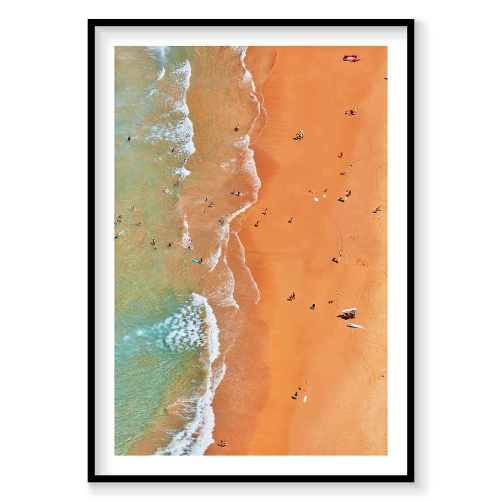 Curl Curl  Beach, Vertical Print, black Victorian Ash frame