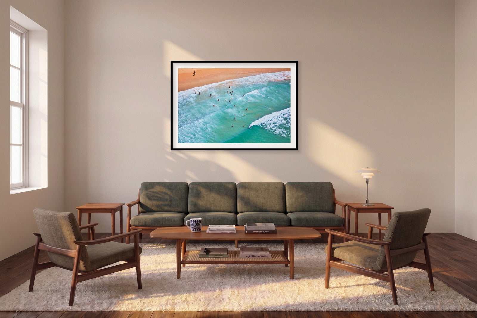 Dee Why Beach, Horizontal Print shown framed in a living room