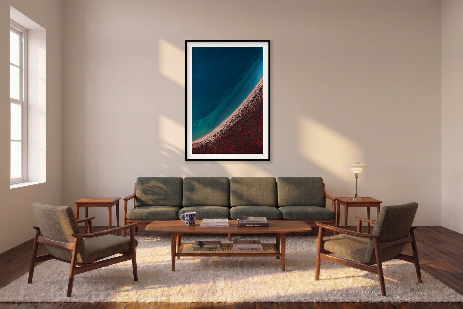 Deep Waters, Shark Bay, Vertical Print shown framed in a living room