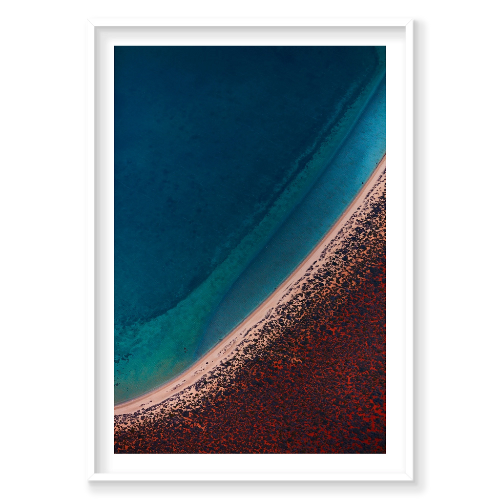 Deep Waters, Shark Bay, Vertical Print, white Victorian Ash frame