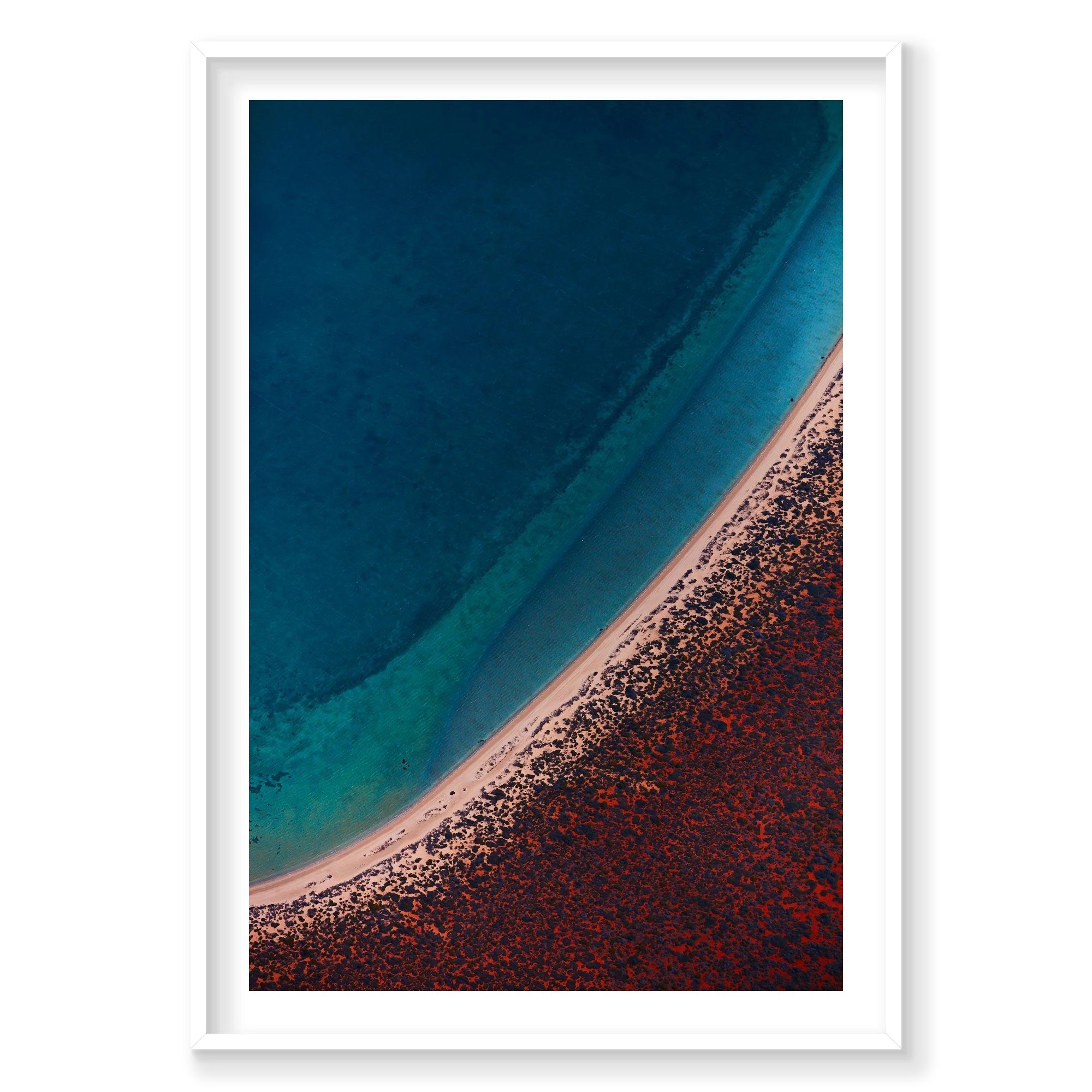 Deep Waters, Shark Bay, Vertical Print, white Victorian Ash frame