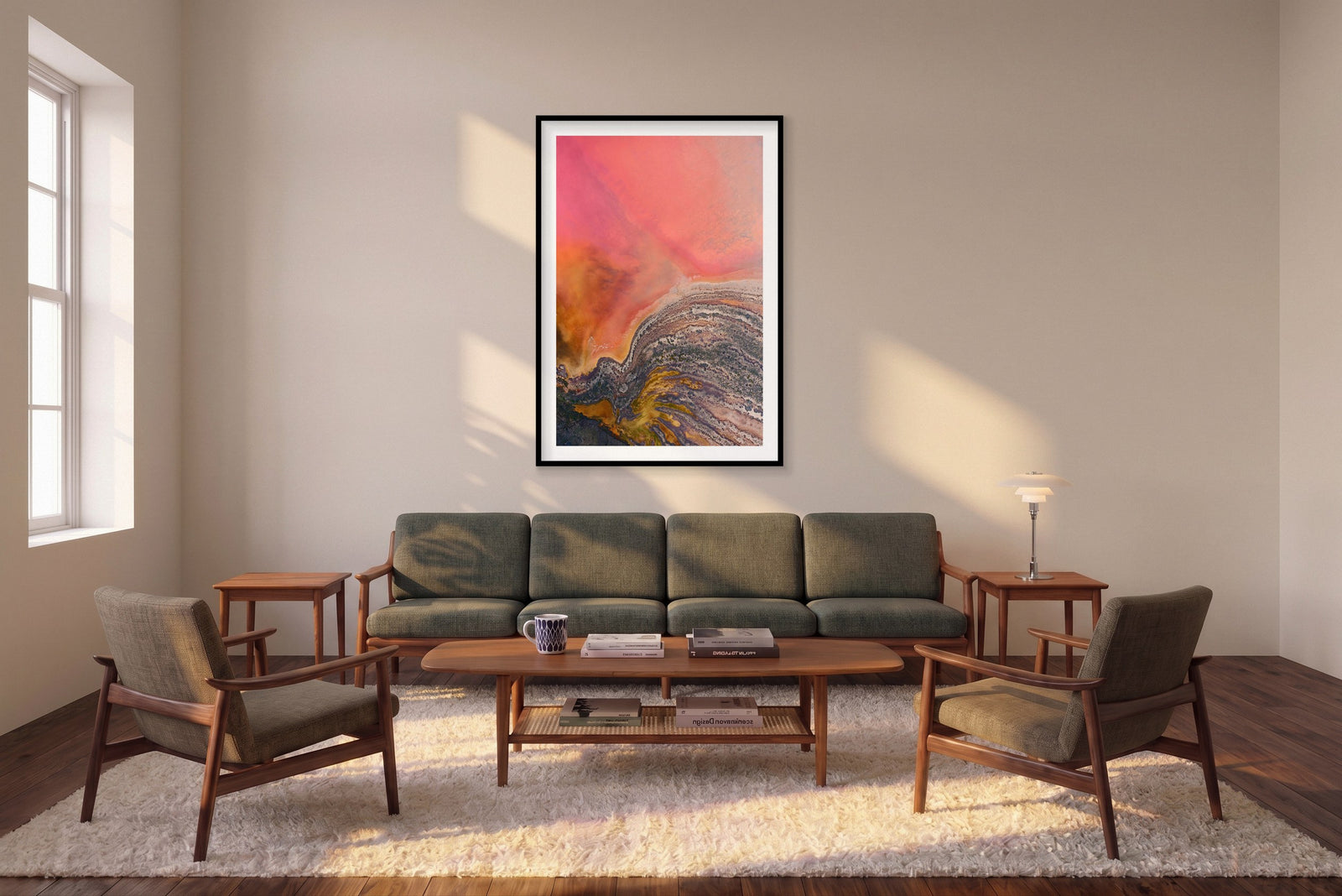 Butterfly, Hutt Lagoon, Vertical Print shown framed in a living room