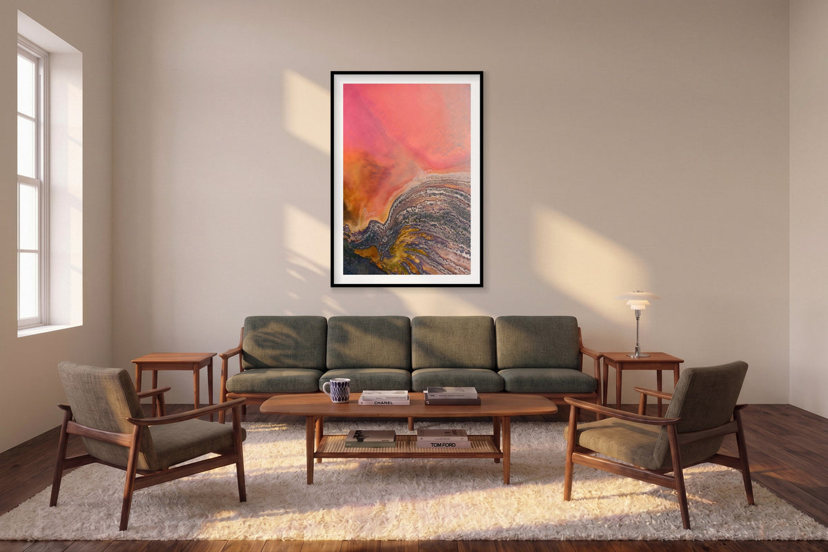 Butterfly, Hutt Lagoon, Vertical Print shown framed in a living room