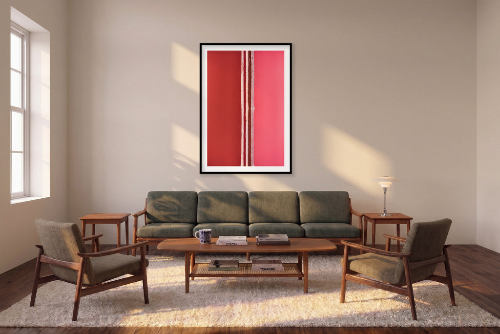 Divide, Hutt Lagoon, Vertical Print shown framed in a living room