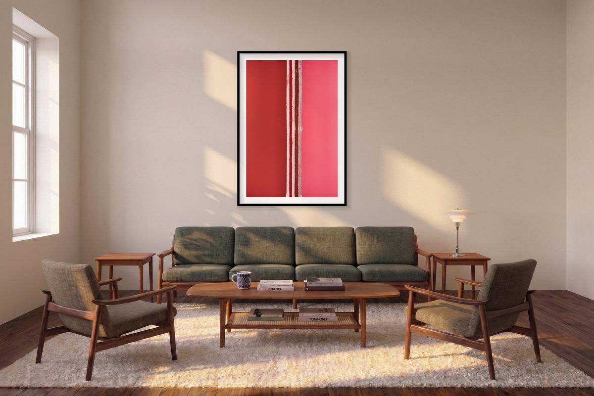 Divide, Hutt Lagoon, Vertical Print shown framed in a living room