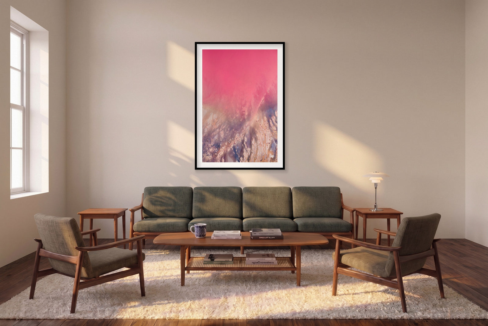 Fading, Hutt Lagoon, Vertical Print shown framed in a living room