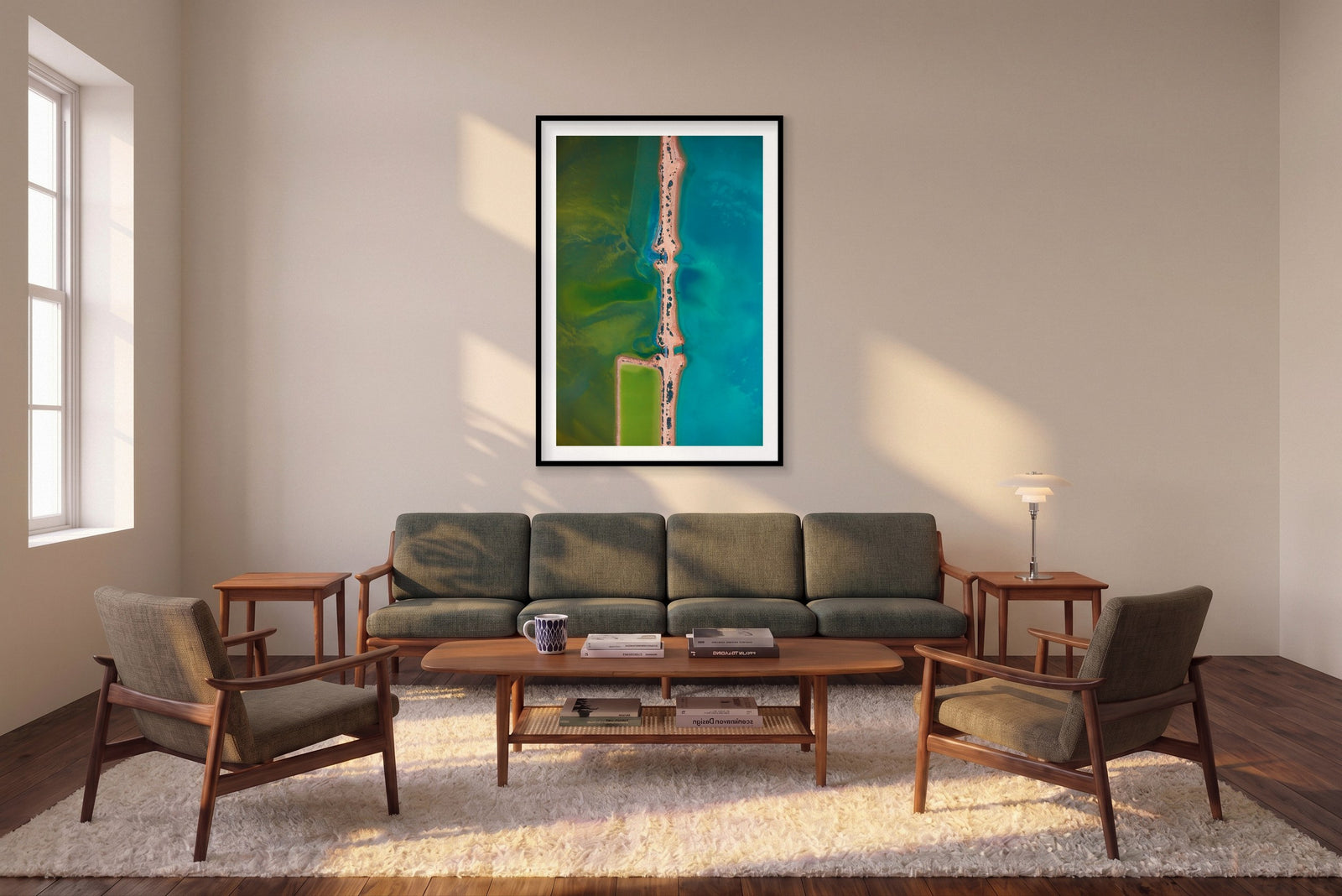 Femur, Carrarang, Vertical Print shown framed in a living room