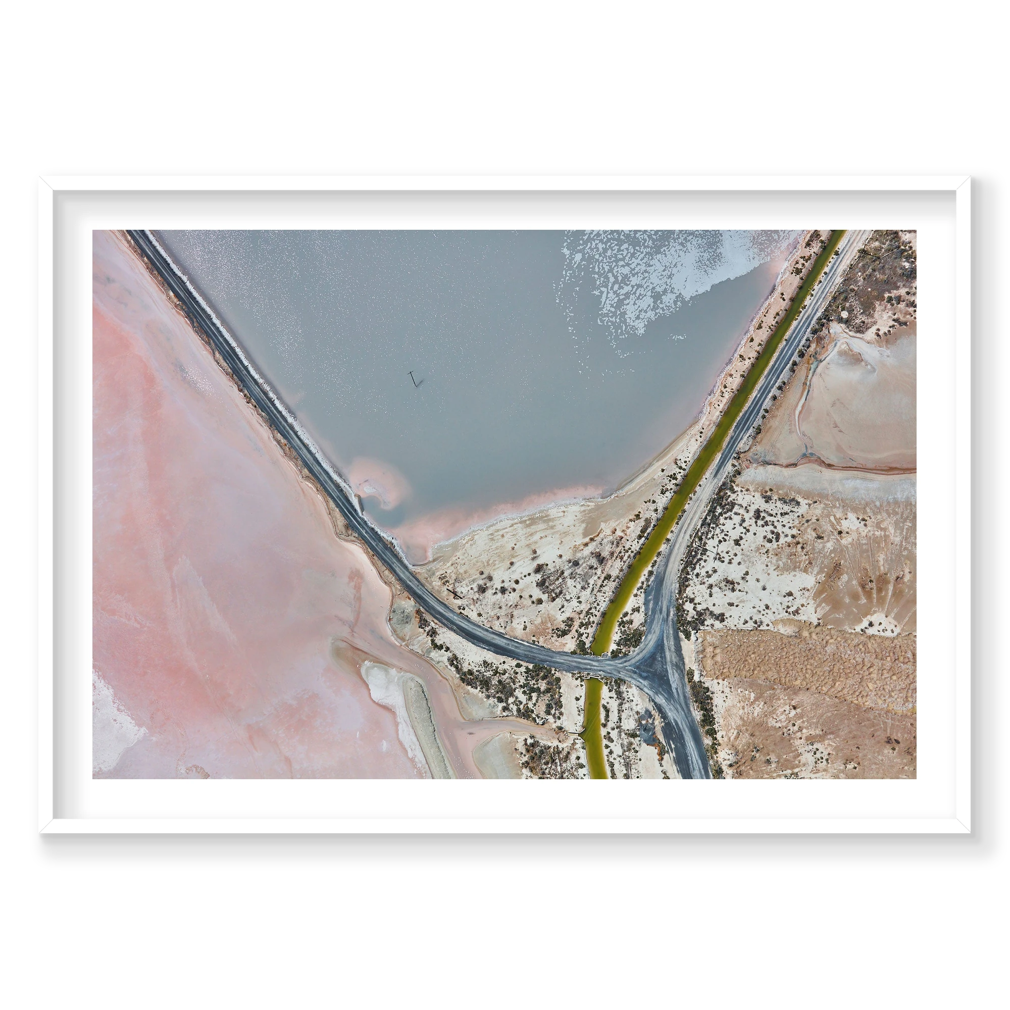 Flamingo, Great Salt Lake, Horizontal Print, white Victorian Ash frame