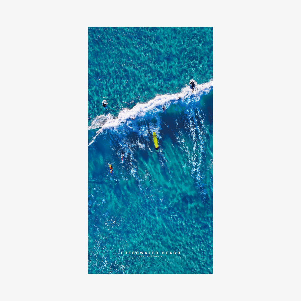Aerial view of Freshwater Beach NSW with surfers and waves,quick-dry beach towel by Remy Gerega