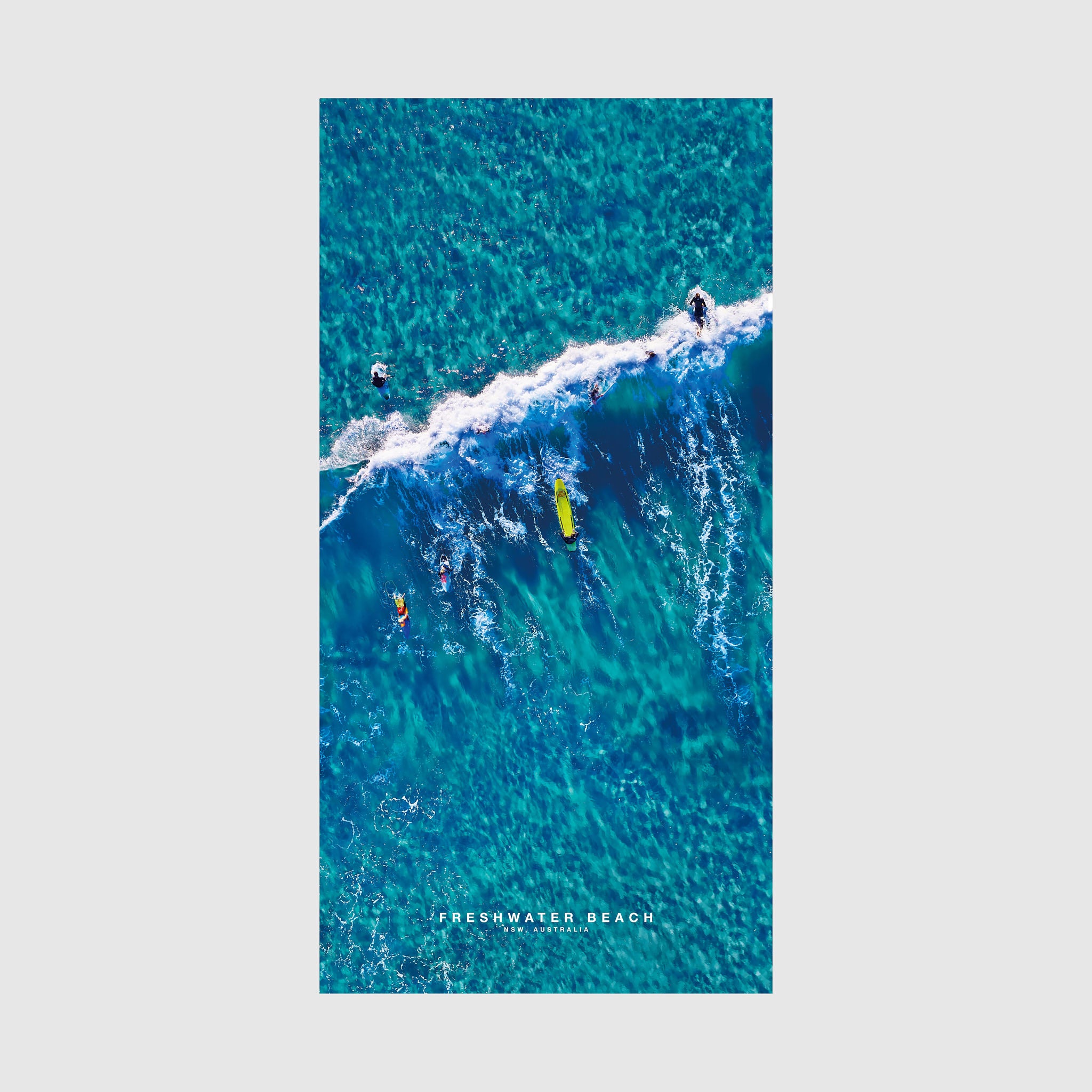 Aerial view of Freshwater Beach NSW with surfers and waves,quick-dry beach towel by Remy Gerega