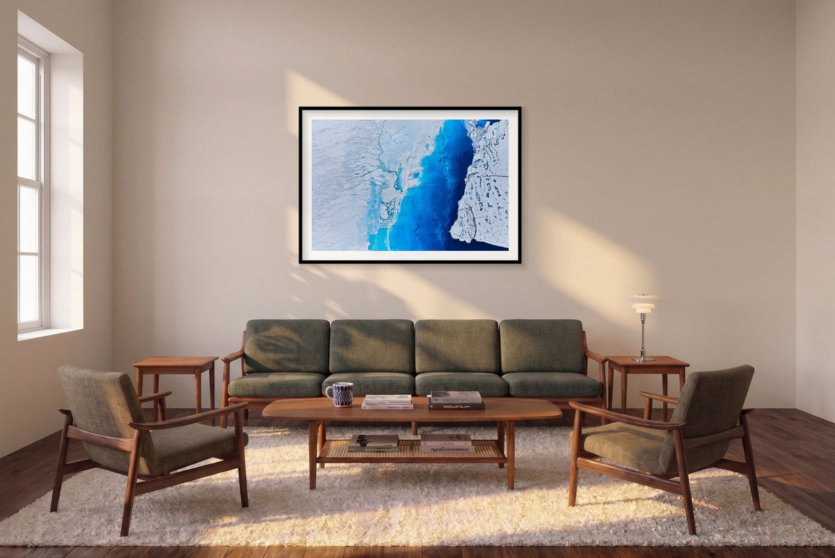 Frost, Greenland, Horizontal Print shown framed in a living room
