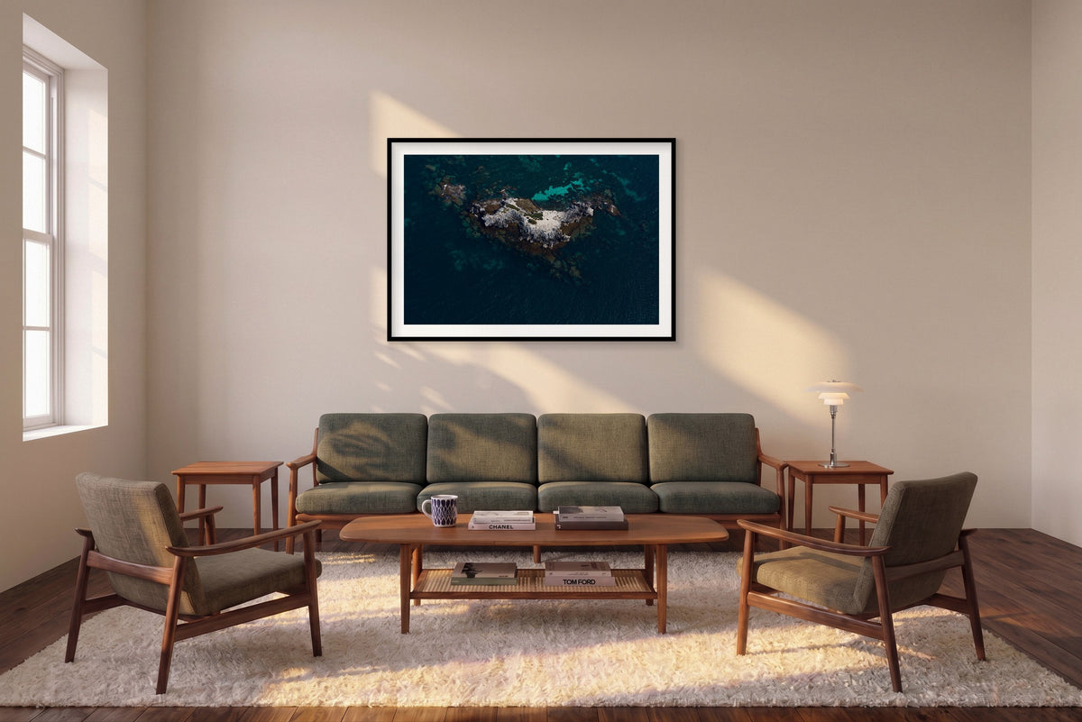 Gallop, Rottnest Island, WA, Horizontal Print shown framed in a living room