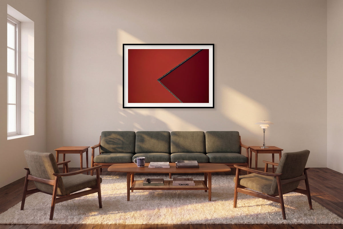 Geometery, San Francisco Bay, Horizontal Print shown framed in a living room