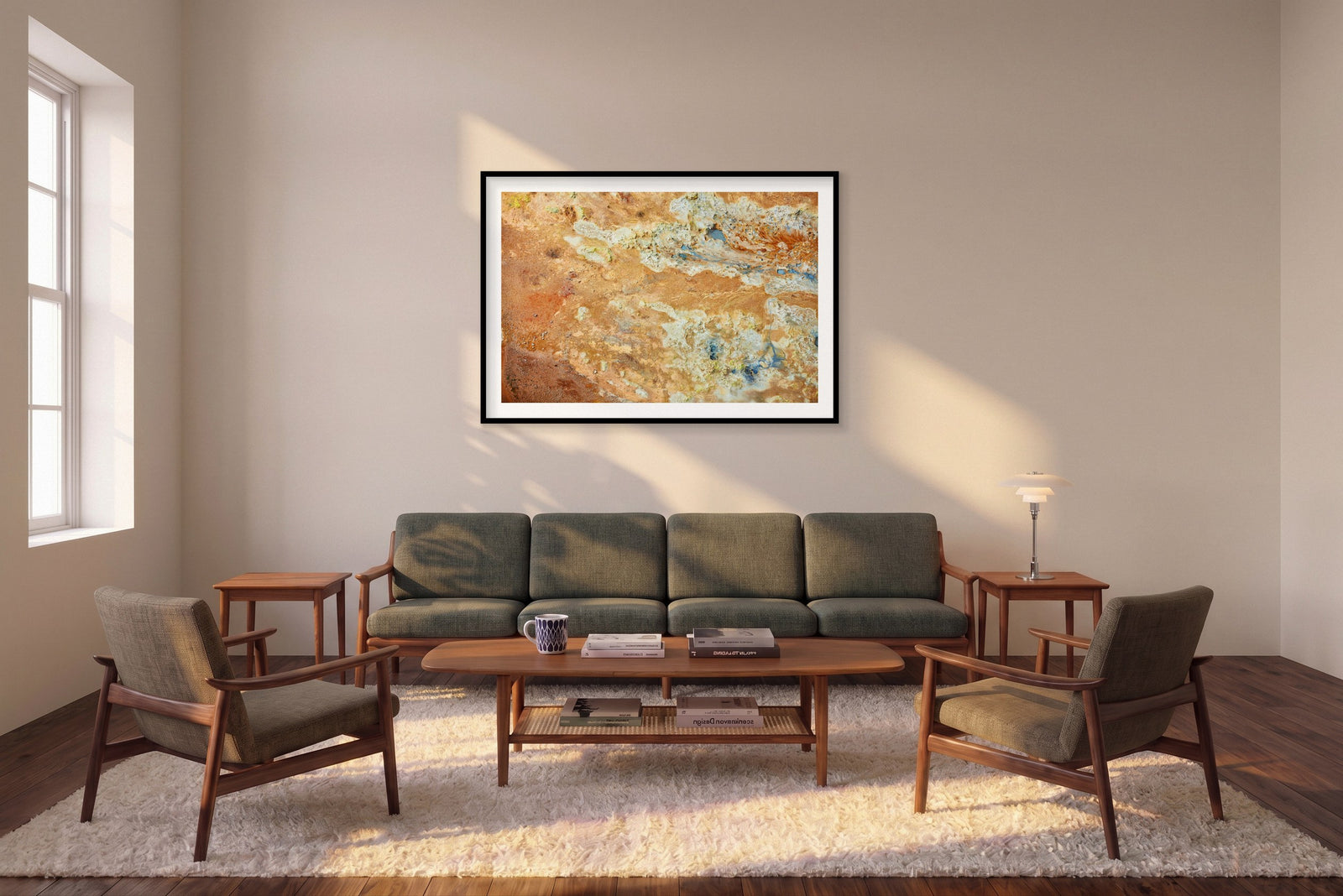 Geothermal, Iceland, Horizontal Print shown framed in a living room