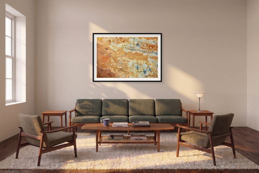 Geothermal, Iceland, Horizontal Print shown framed in a living room