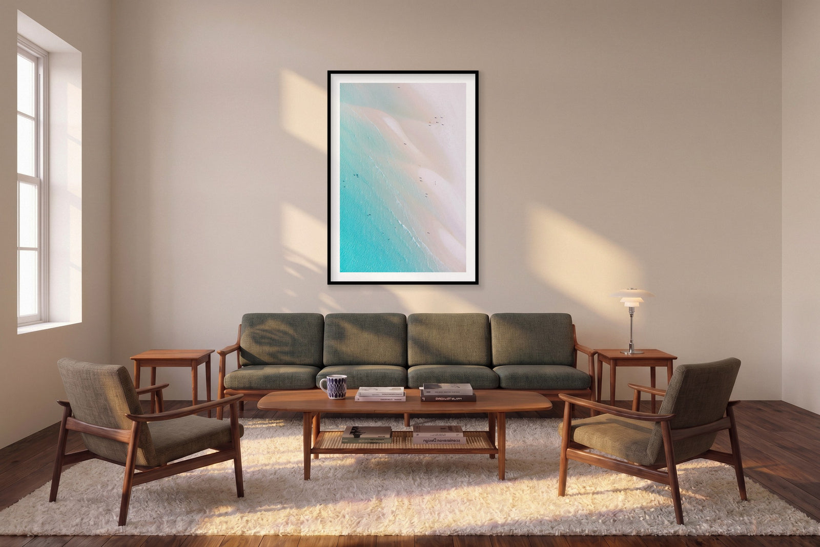 Gradient, Whitehaven Beach, Vertical Print shown framed in a living room