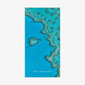 Aerial view of Great Barrier Reef coral formations and turquoise waters, Queensland Australia, quick-dry beach towel by Remy Gerega