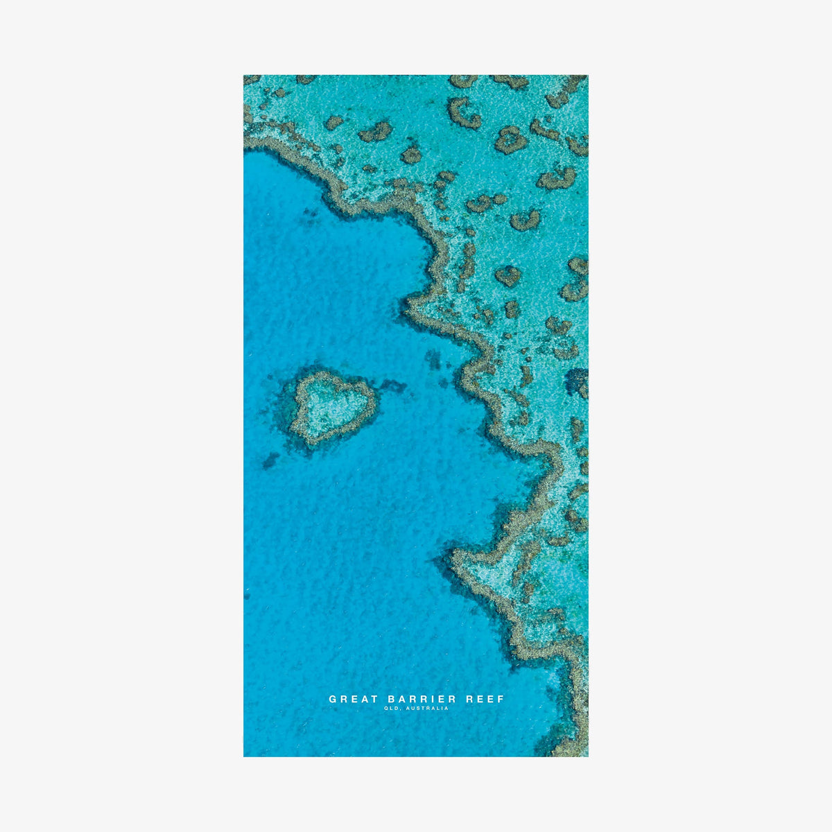Aerial view of Great Barrier Reef coral formations and turquoise waters, Queensland Australia, quick-dry beach towel by Remy Gerega