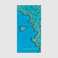 Aerial view of Great Barrier Reef coral formations and turquoise waters, Queensland Australia, quick-dry beach towel by Remy Gerega