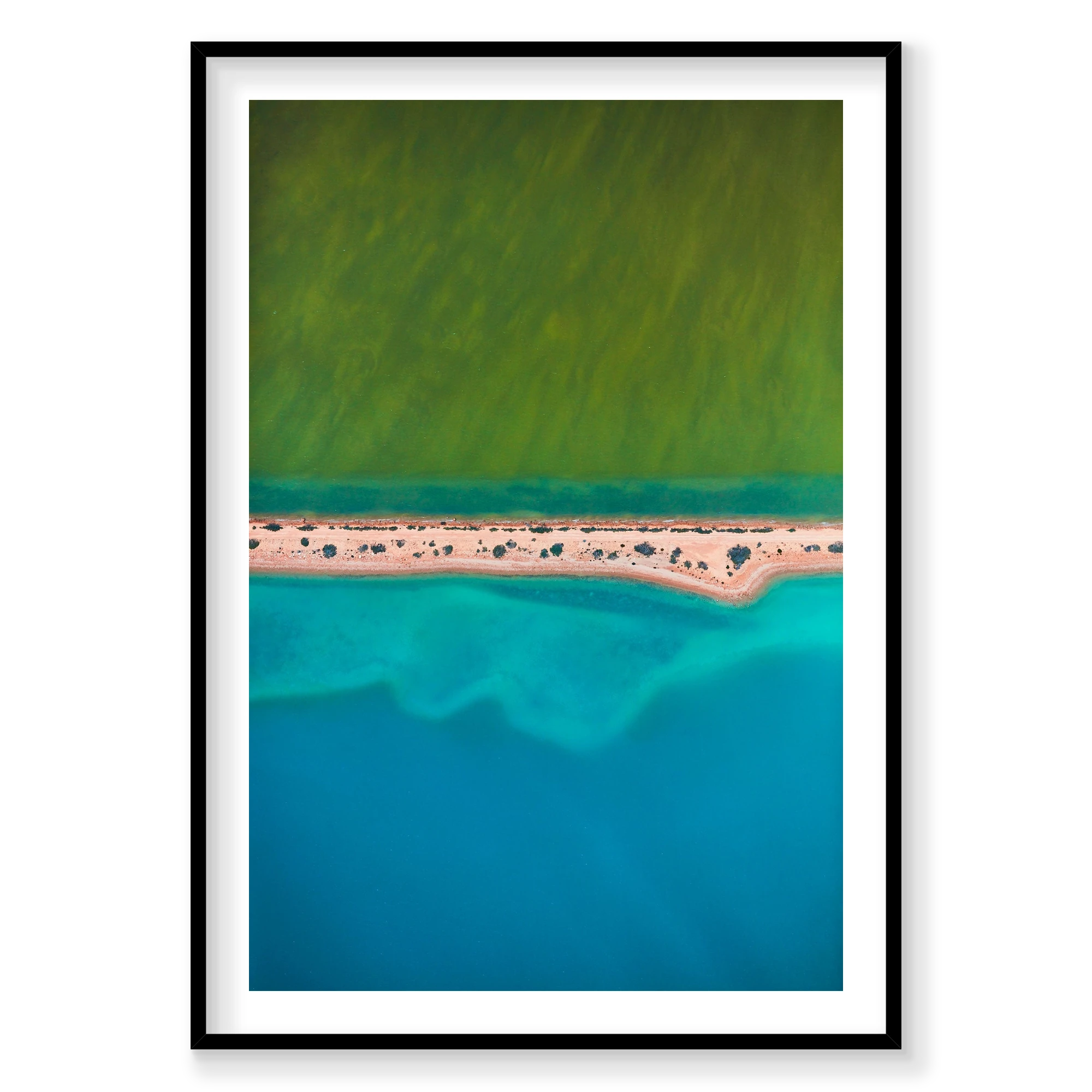 Green and Blue, Carrarang, Vertical Print, black Victorian Ash frame