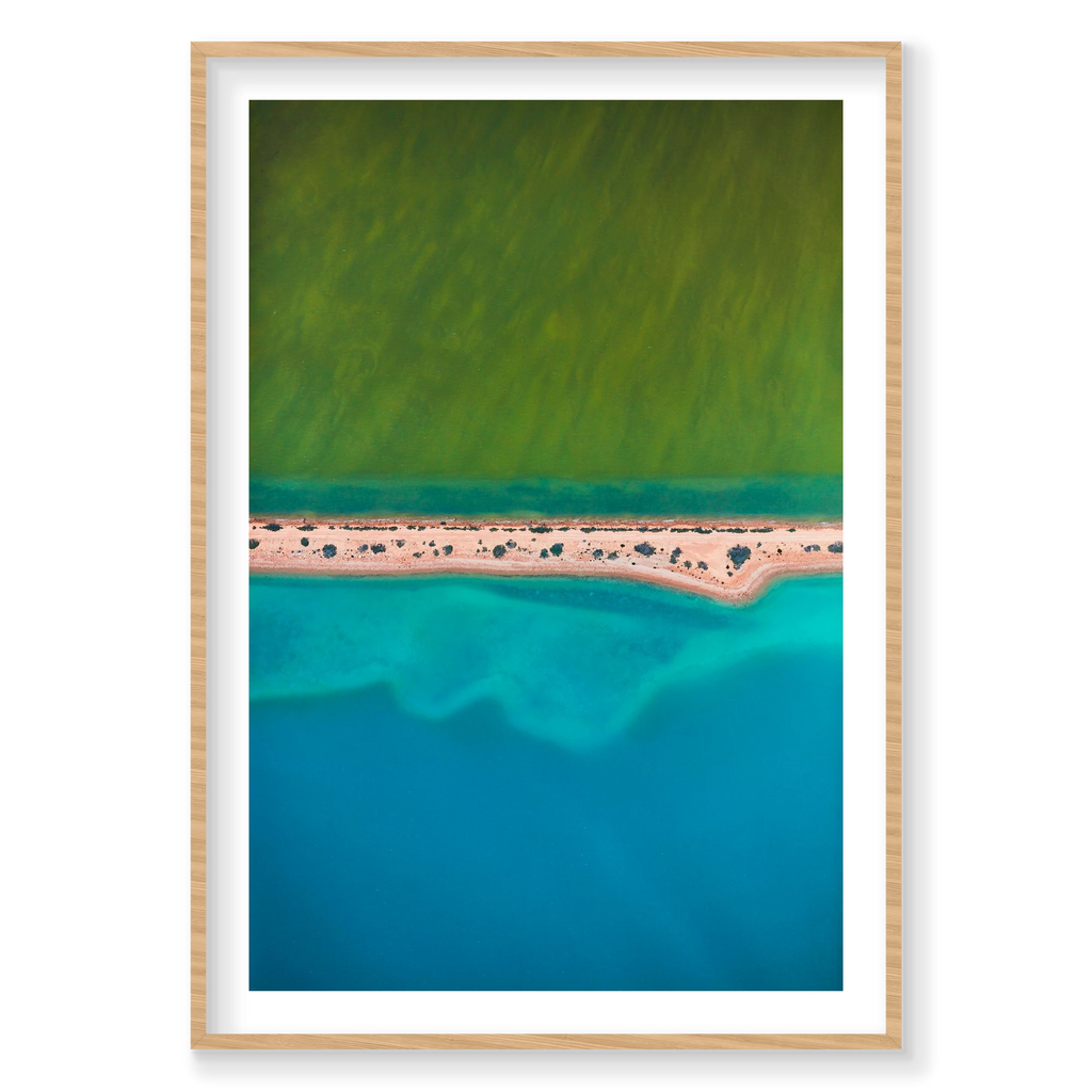Green and Blue, Carrarang, Vertical Print, natural Victorian Ash frame