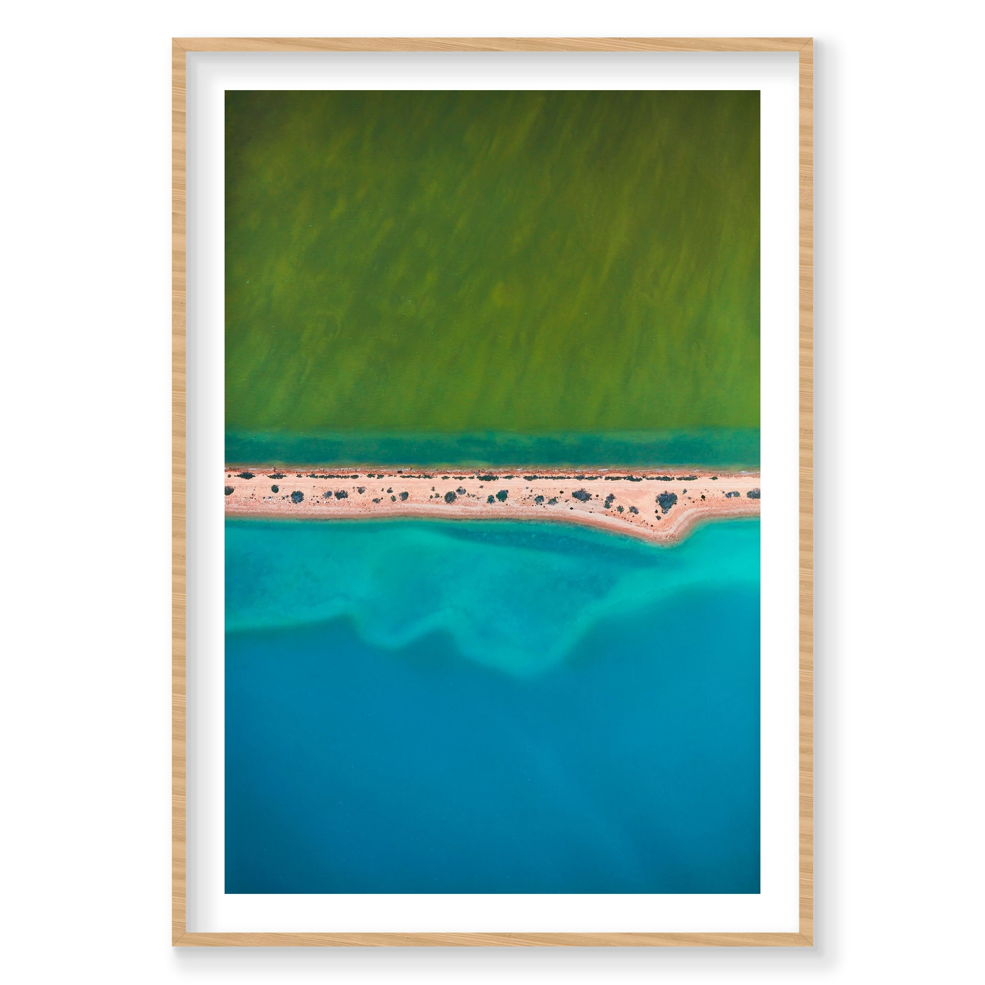 Green and Blue, Carrarang, Vertical Print, natural Victorian Ash frame