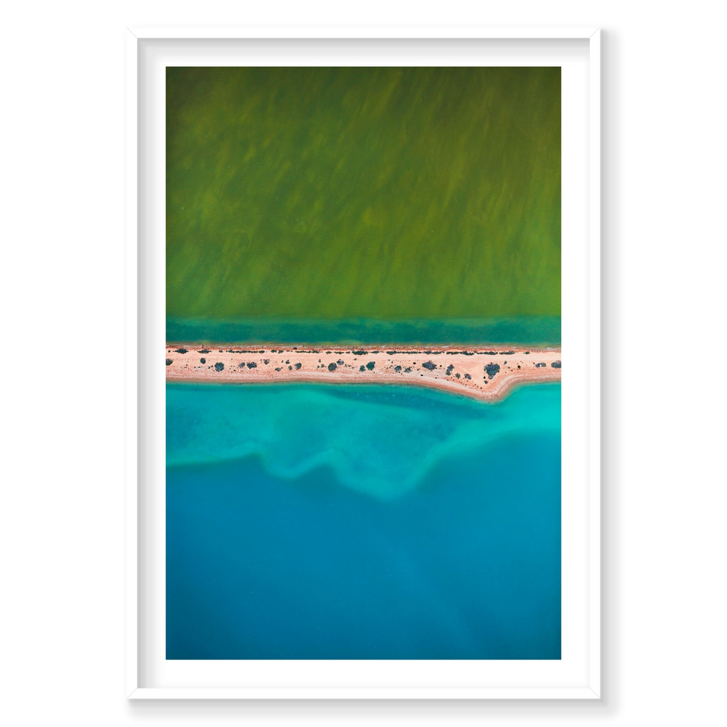 Green and Blue, Carrarang, Vertical Print, white Victorian Ash frame
