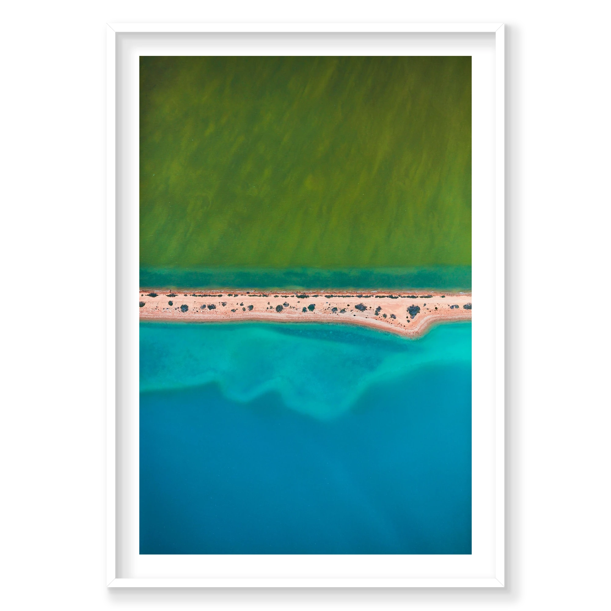 Green and Blue, Carrarang, Vertical Print, white Victorian Ash frame