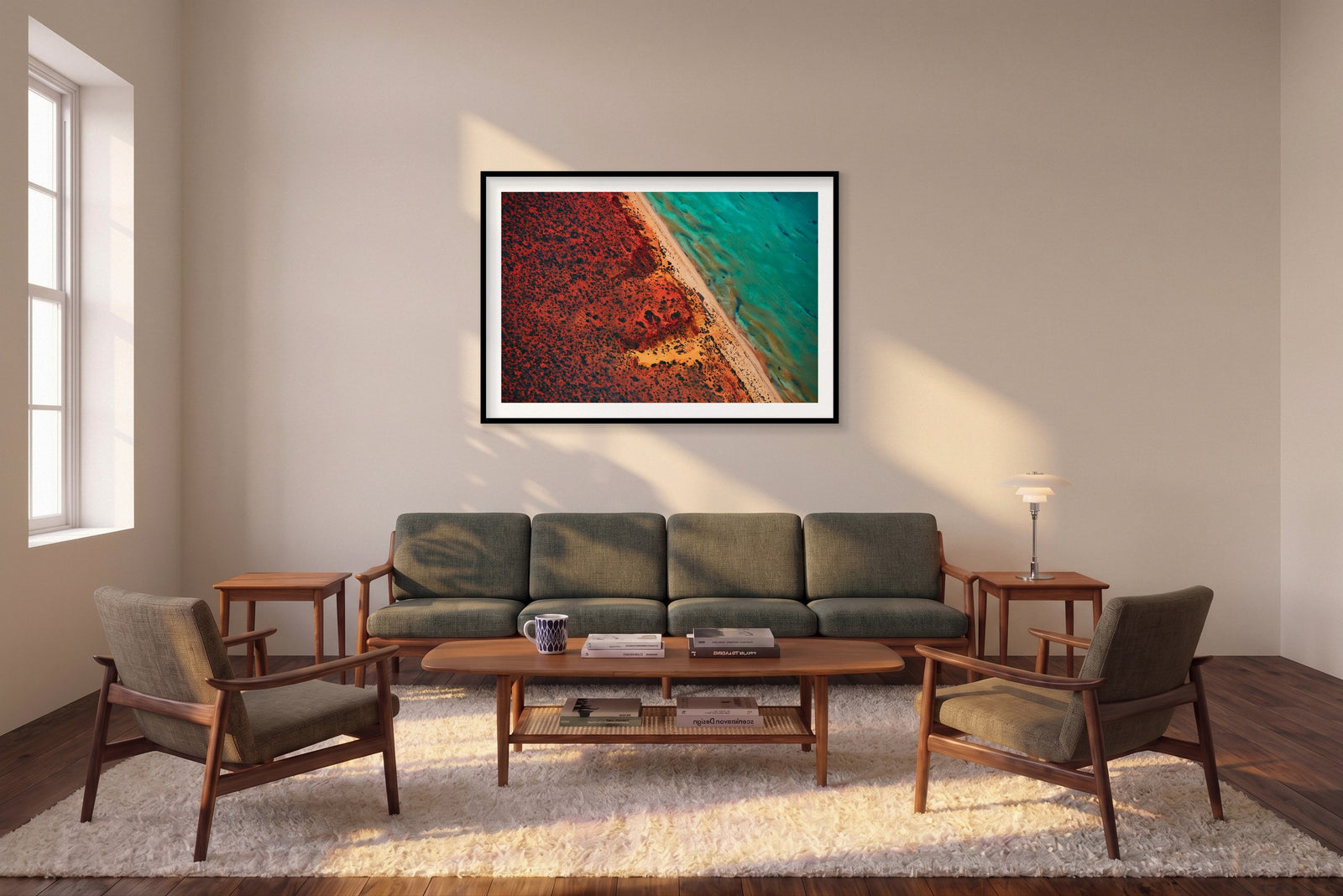 Green And Blue, Shark Bay, Horizontal Print shown framed in a living room