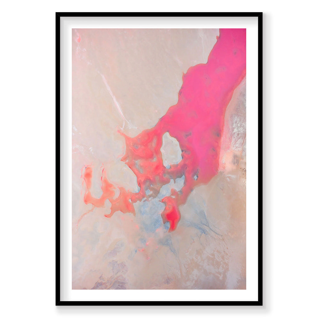 Aerial view of vibrant pink and red waters at Hutt Lagoon Western Australia, photography print by Remy Gerega