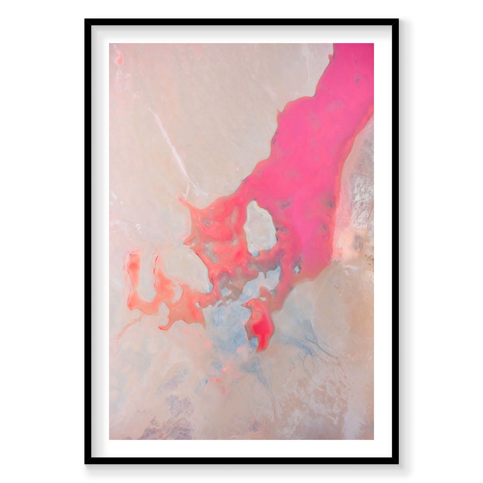 Aerial view of vibrant pink and red waters at Hutt Lagoon Western Australia, photography print by Remy Gerega