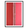 Aerial view of Hutt Lagoon salt divide in red and pink hues from above, photography print by Remy Gerega
