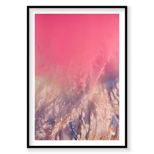 Aerial view of pink Hutt Lagoon with salt crystalline formations, Western Australia, photography print by Remy Gerega