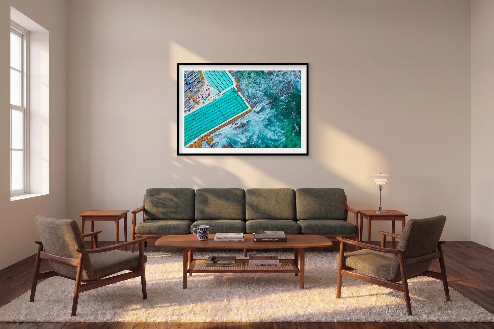 Icebergs Pool, Horizontal Print shown framed in a living room