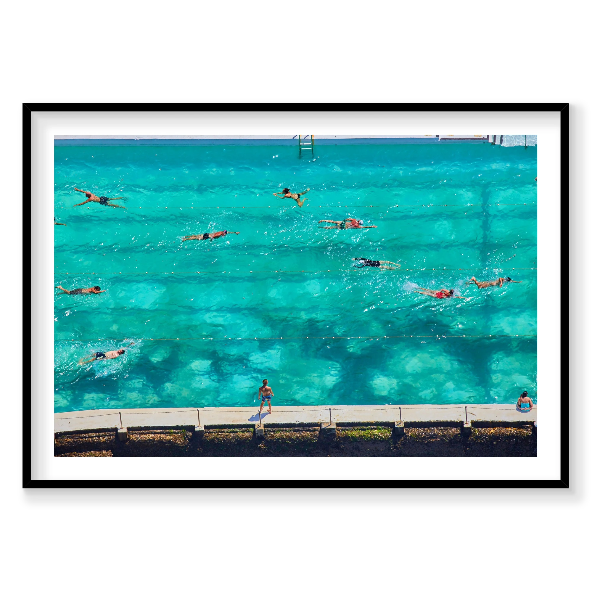 Icebergs Swimmers, Horizontal Print, black Victorian Ash frame
