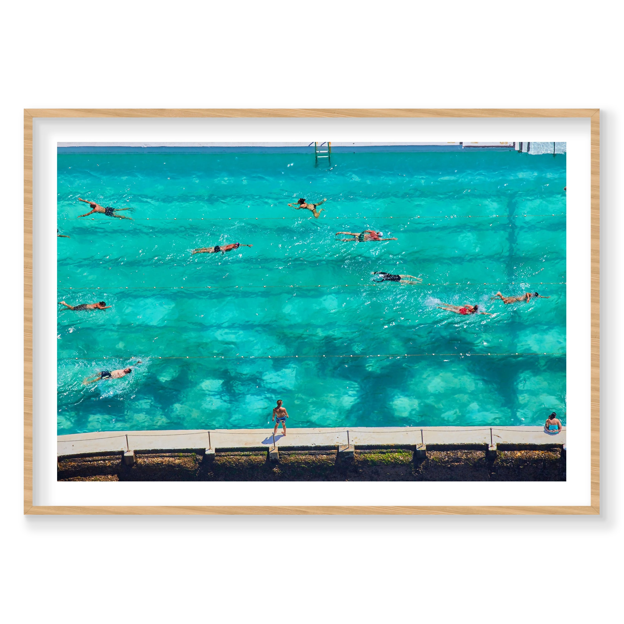 Icebergs Swimmers, Horizontal Print, natural Victorian Ash frame