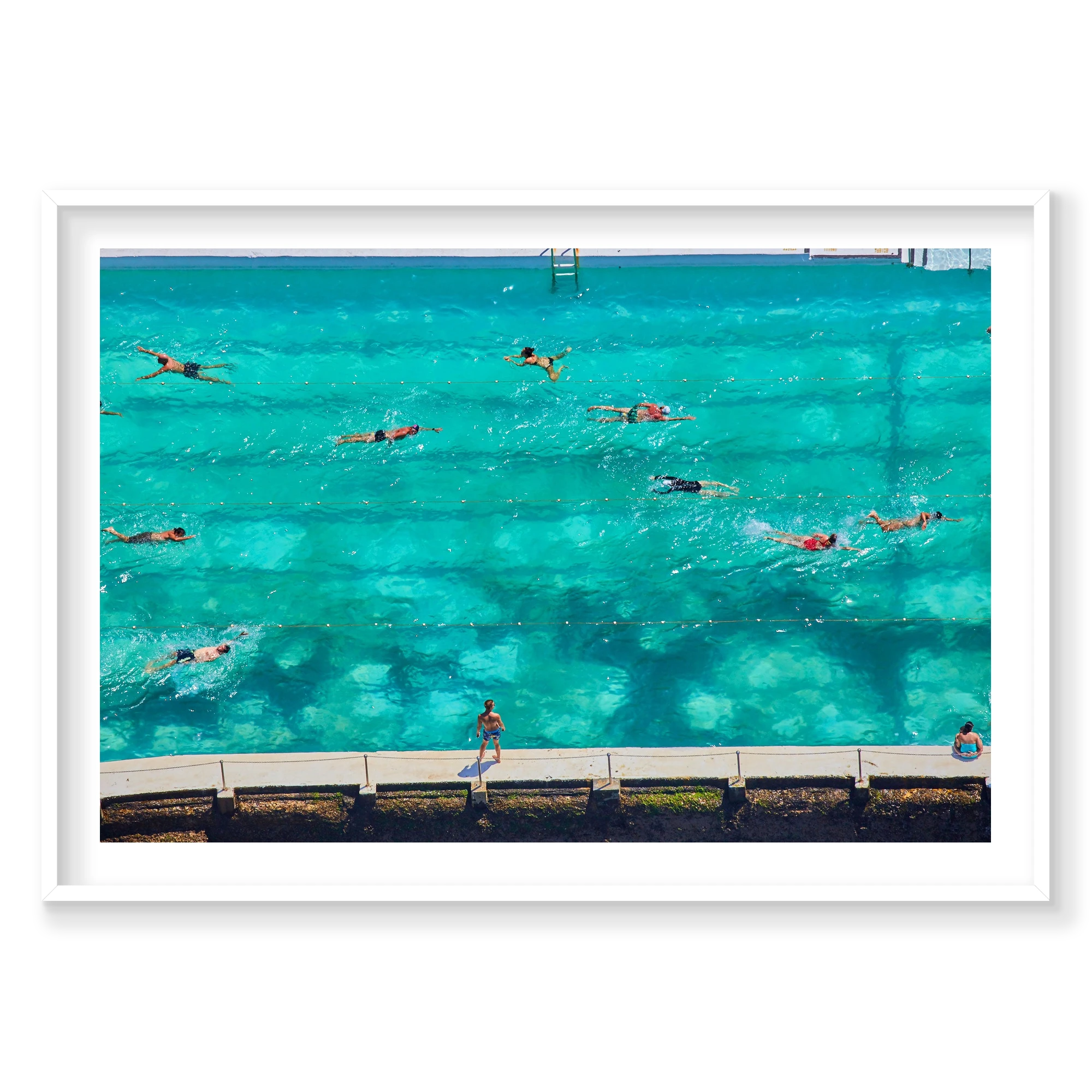 Icebergs Swimmers, Horizontal Print, white Victorian Ash frame