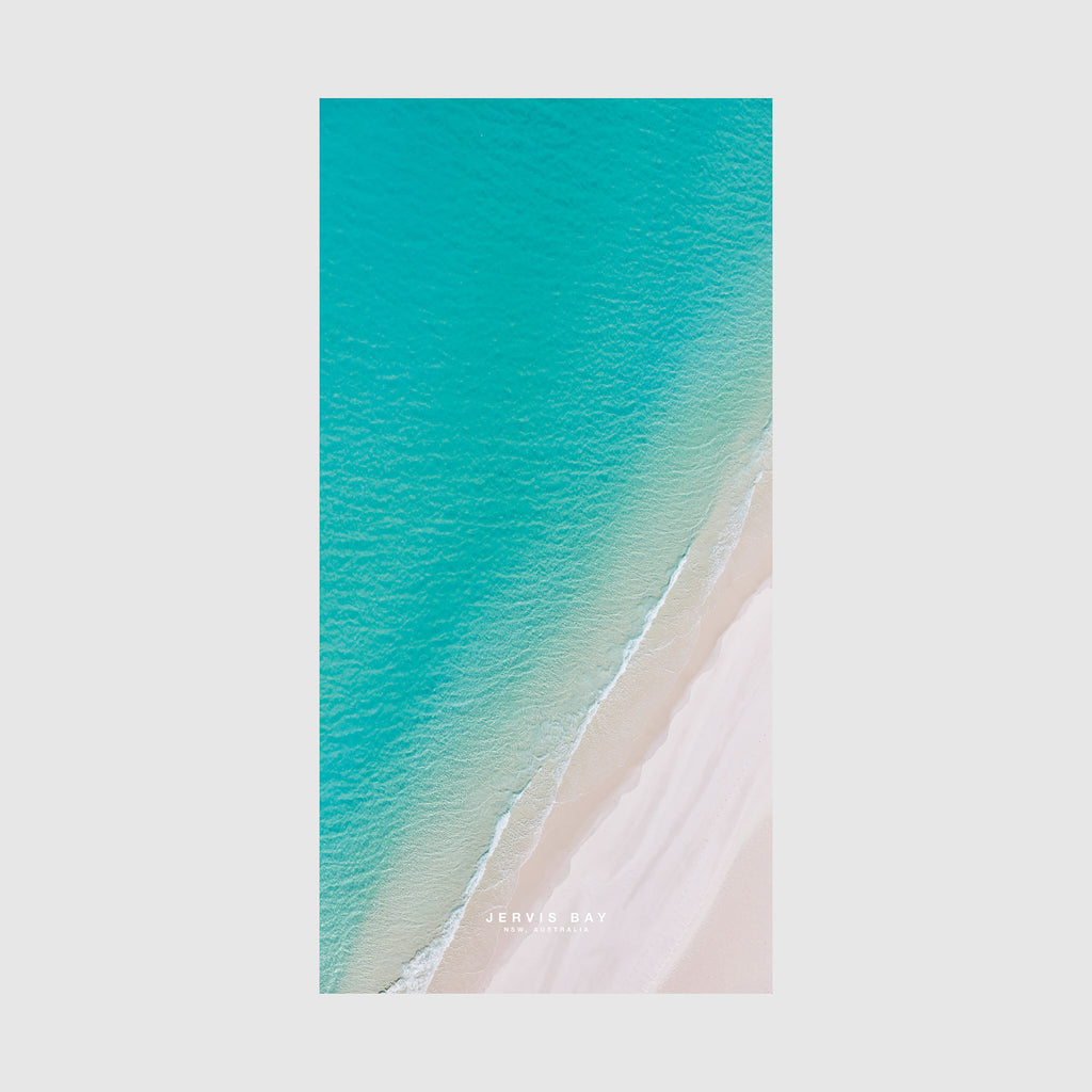 Aerial view of Jervis Bay turquoise waters and white sand beach, NSW Australia, quick-dry beach towel by Remy Gerega
