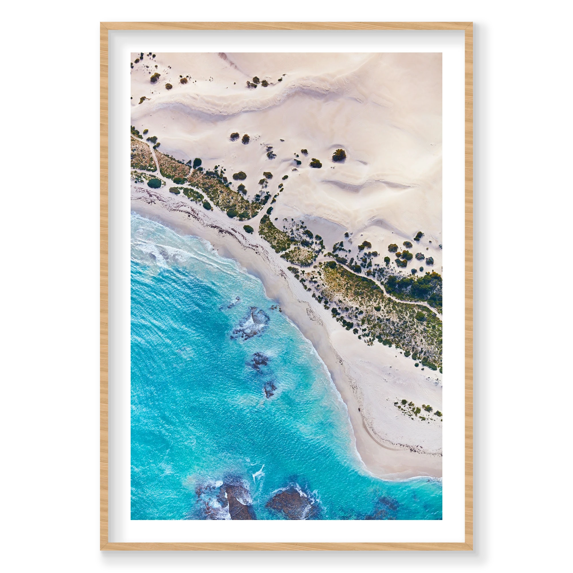 Blue Coast, Kalbarri, Vertical Print, natural Victorian Ash frame