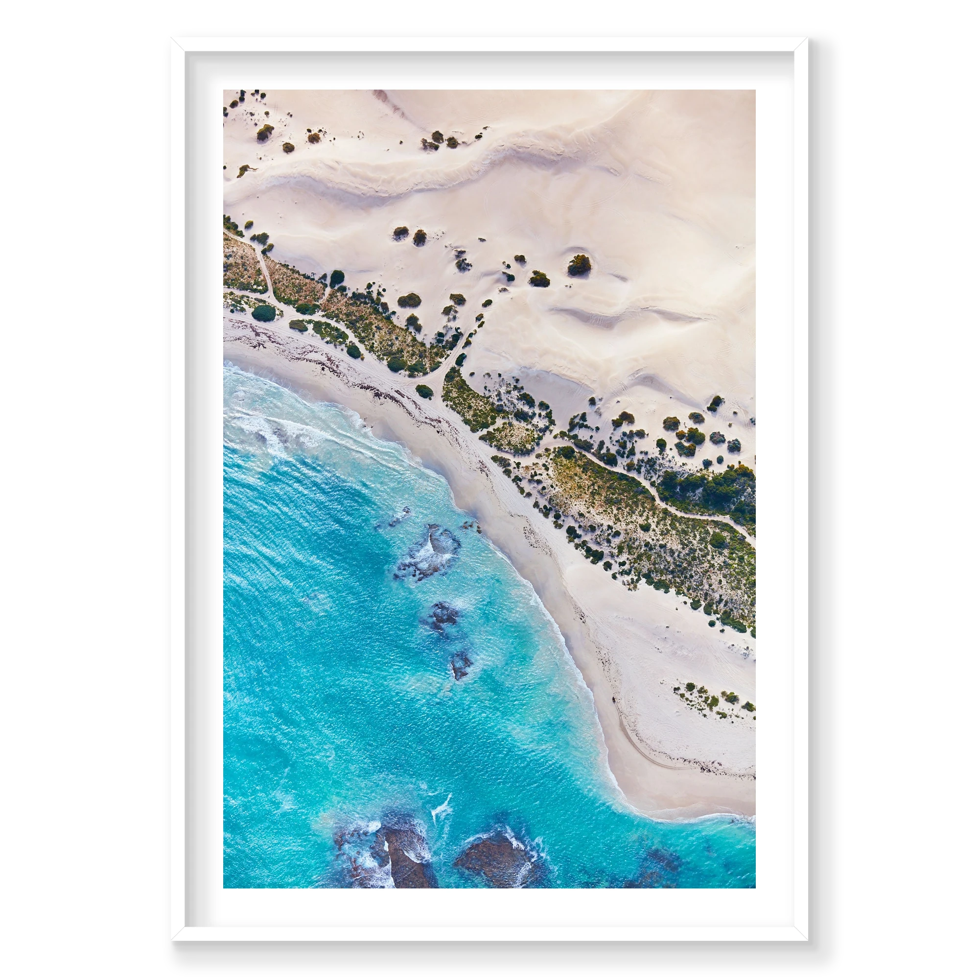 Blue Coast, Kalbarri, Vertical Print, white Victorian Ash frame