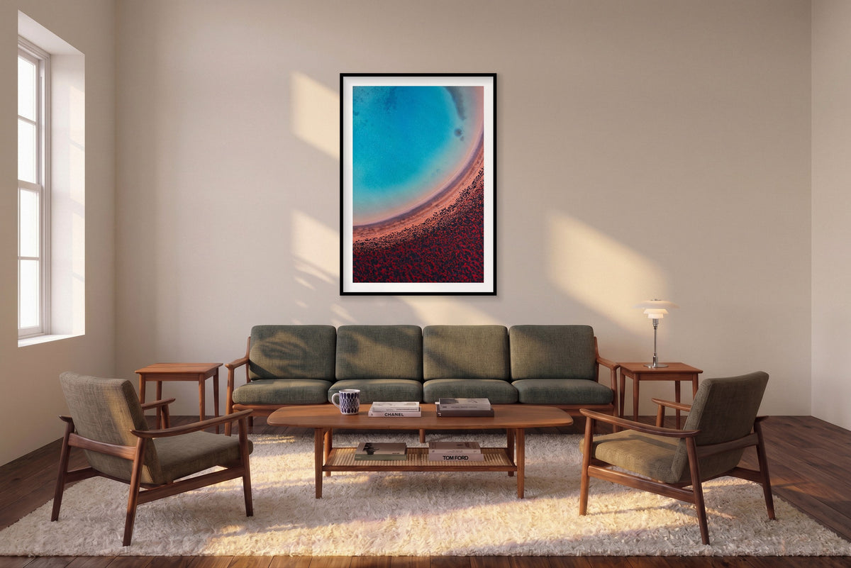 Lagoon, Shark Bay, Vertical Print shown framed in a living room