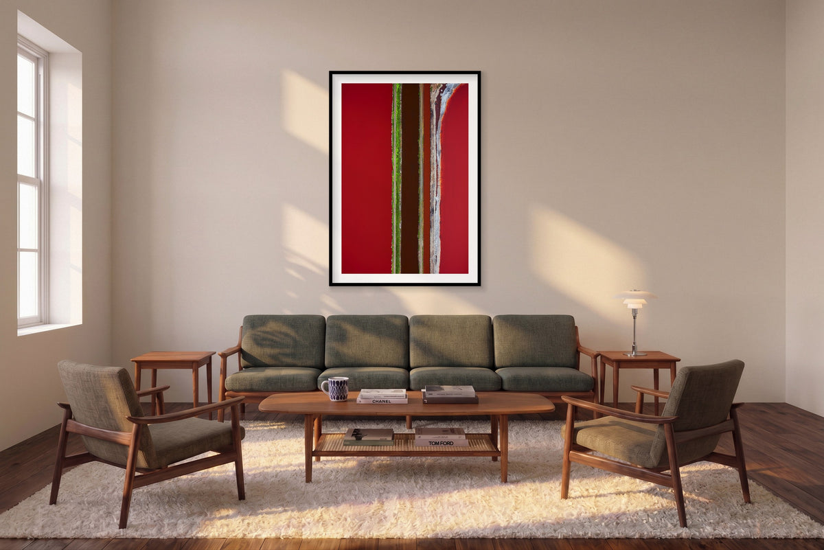Laneways, San Francisco Bay, Vertical Print shown framed in a living room